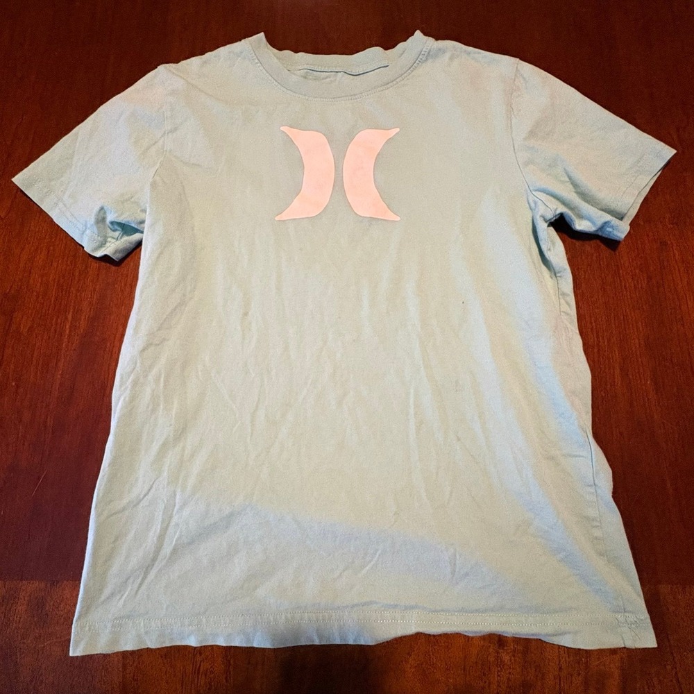 Hurley T-Shirt Size Small Teal Blue Pink Logo Surf Skate Streetwear Short Sleeve
